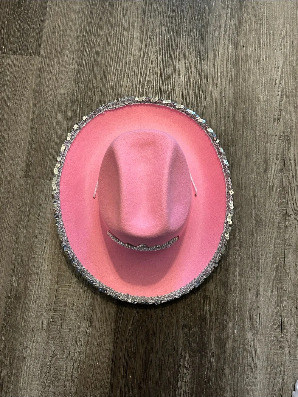 Sequin Trim Pink Cowboy Hat with LED Tiara Decal - Picture 3 of 4
